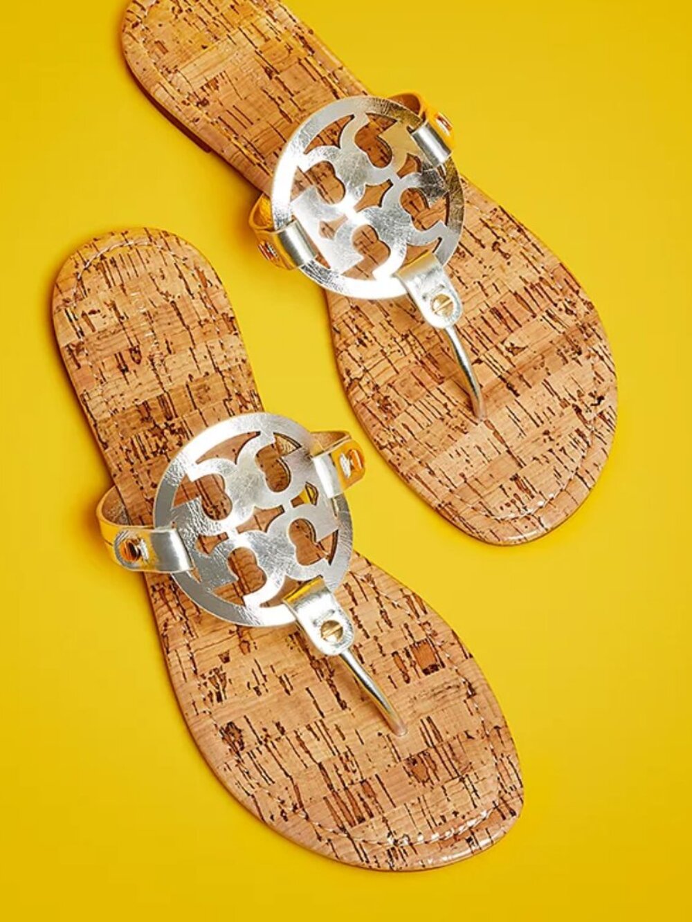 Tory Burch $228 Miller Sandals Patent Leather Silver Gold Rivets Cork 10 - Picture 7 of 10